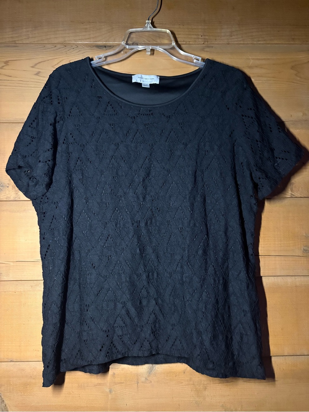 Whimsigoth Black Geometric Lace Overlay Y2K Blouse Triangle Pattern Short Sleeve